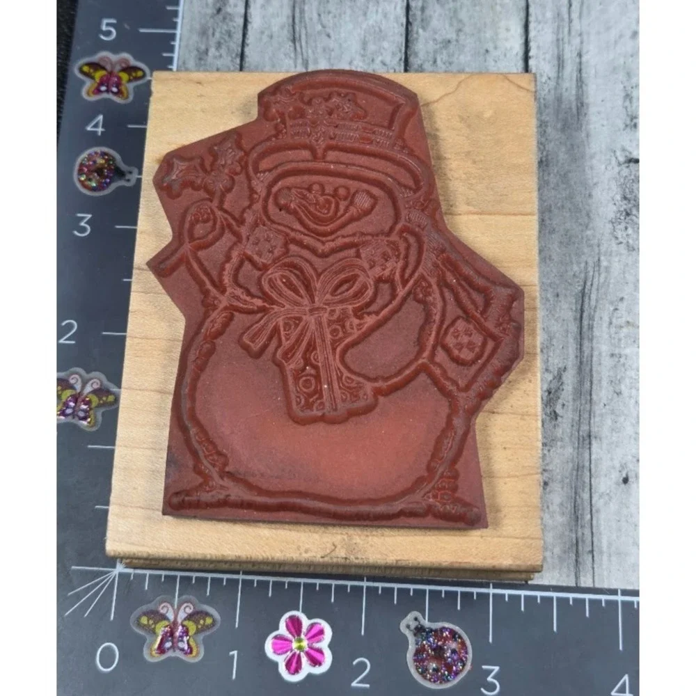 Great Impressions Christmas Snowman Gift J49 Rubber Stamp Wood #B29